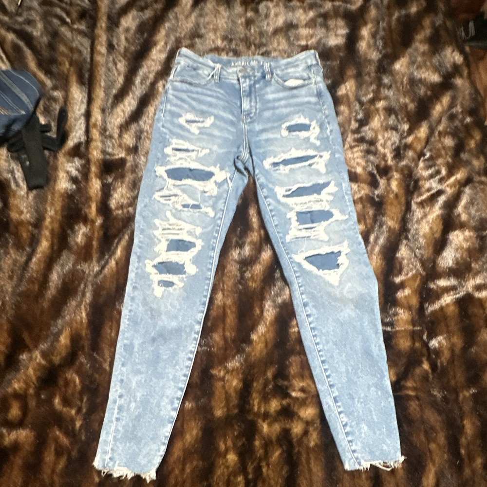 American Eagle Next Level Stretch Skinny Jeans Distressed Light Wash Women's 4